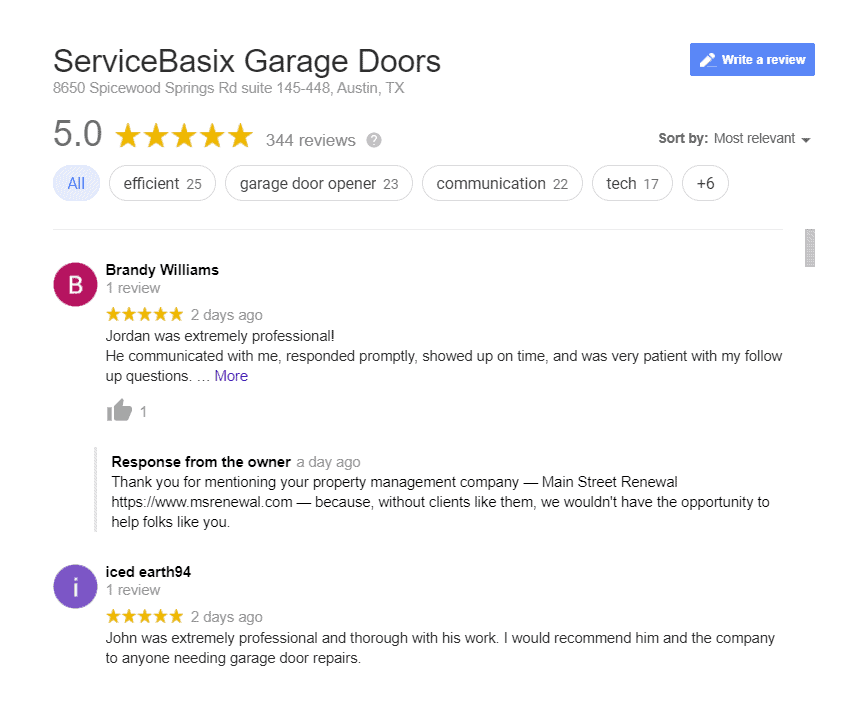 ServiceBasix Garage Doors Austin TX reviews